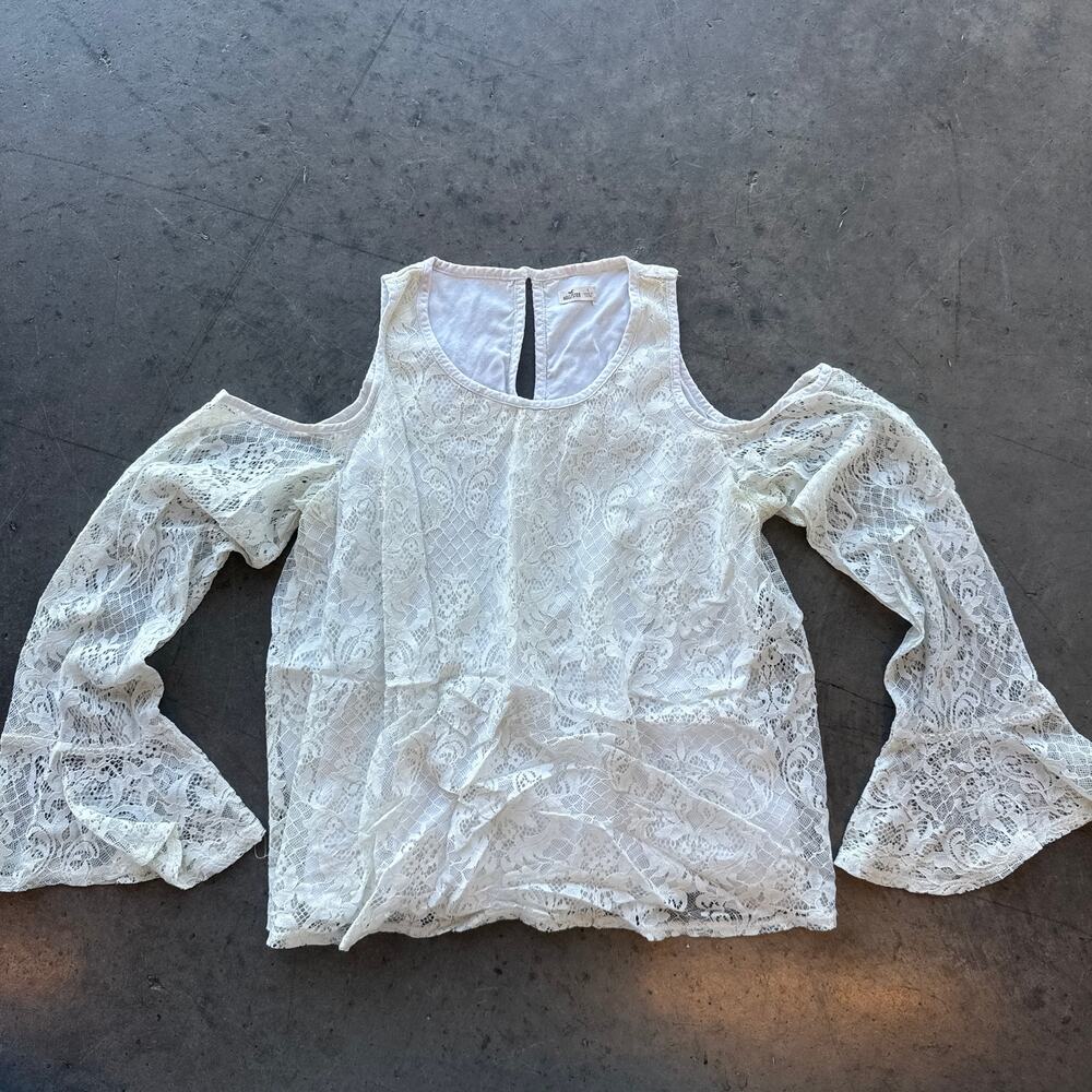 Vintage Y2k Hollister White Lace Longsleeve Off Shoulder Keyhole Flare Sleeve S